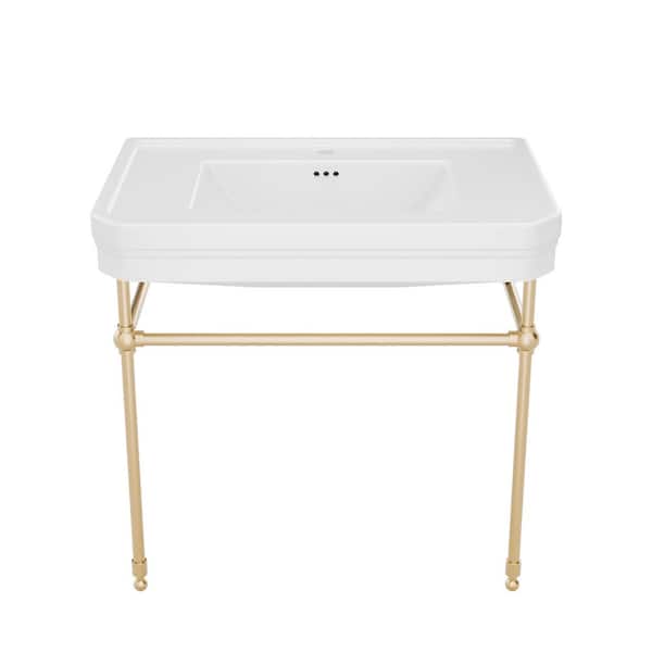 Valencia 31 in. W x 33 in. H Console Sink, Single Hole Facuet Drilling, Brushed Brass