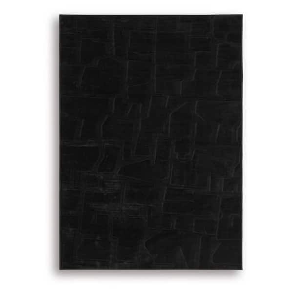 Gibbswell 5 ft. x 7 ft. Black Abstract Washable Area Rug