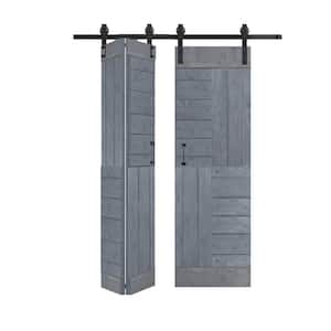 S Style 60in.x84in.(15''X84''X4panels) Dark Gray Solid Wood Bi-Fold Barn Door With Hardware Kit -Assembly Needed
