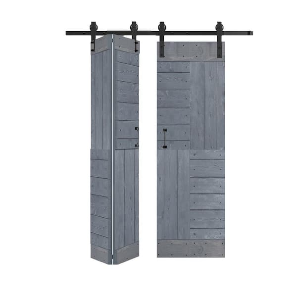 ISLIFE S Style 60in.x84in.(15''X84''X4panels) Dark Gray Solid Wood Bi-Fold Barn Door With Hardware Kit -Assembly Needed
