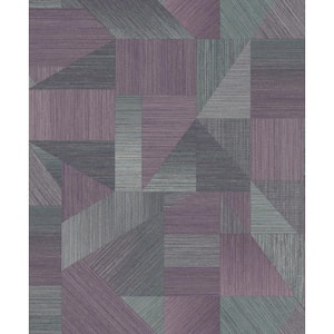Fabric Patchwork Wallpaper Plum & Teal Paper Strippable Roll (Covers 57 sq. ft.)