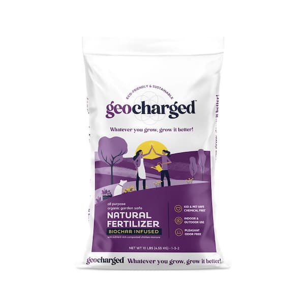 geocharged Organic Fertilizer Biochar plus Chicken Manure Indoor Outdoor, Kid and Pet Safe, No Odor Super Plant Food, 10 lbs.
