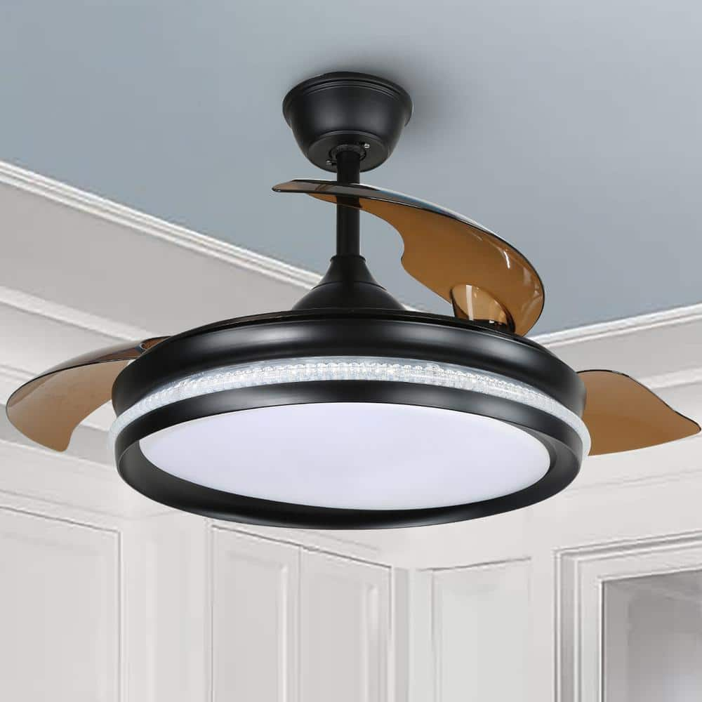 Bella Depot 42 In Led Black Retractable Ceiling Fan With Light And