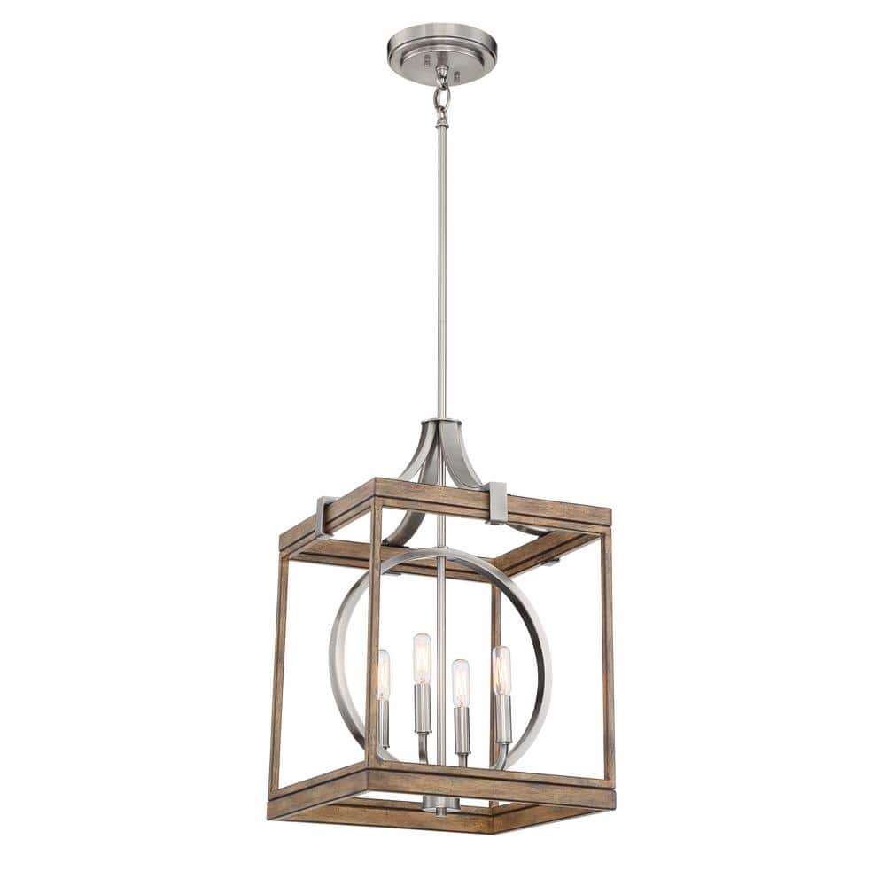 Sun Faded Wood and Brushed Nickel 4-Light Transitional Pendant
