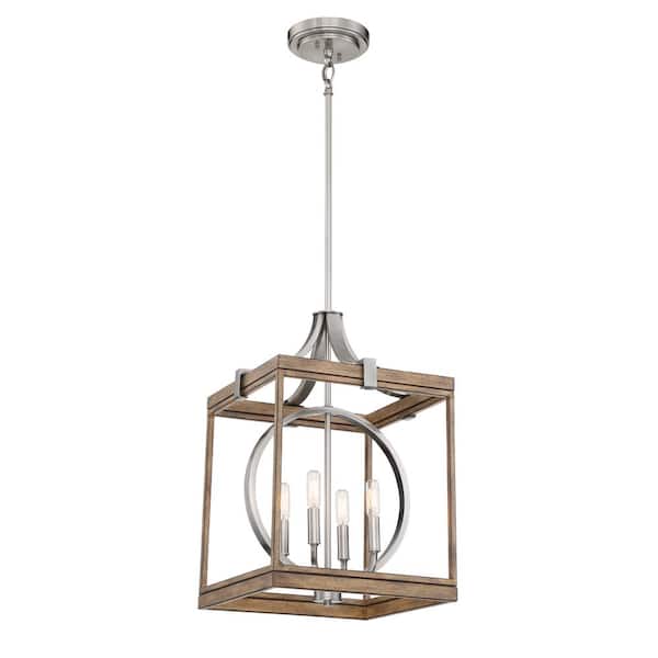 Minka Lavery Country Estates 4-Light Sun Faded Wood with Brushed Nickel Pendant