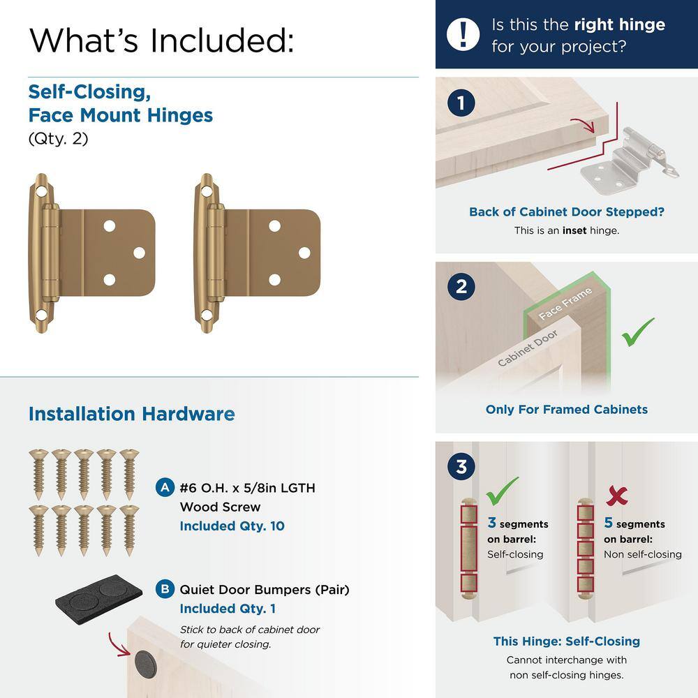 Champagne Bronze 3/8 Inch Inset Self-Closing Cabinet Hinge