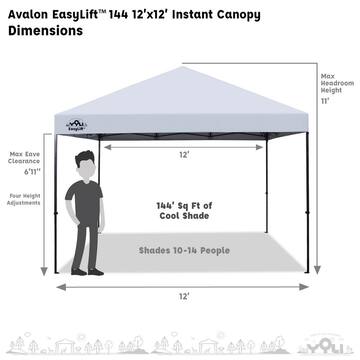 Yoli Avalon EasyLift 12 ft. x 12 ft. Instant Pop-Up Canopy Tent with Wheeled Carry Bag and Bonus 4 Anchor Bags White Top AVLN144WHTANCR