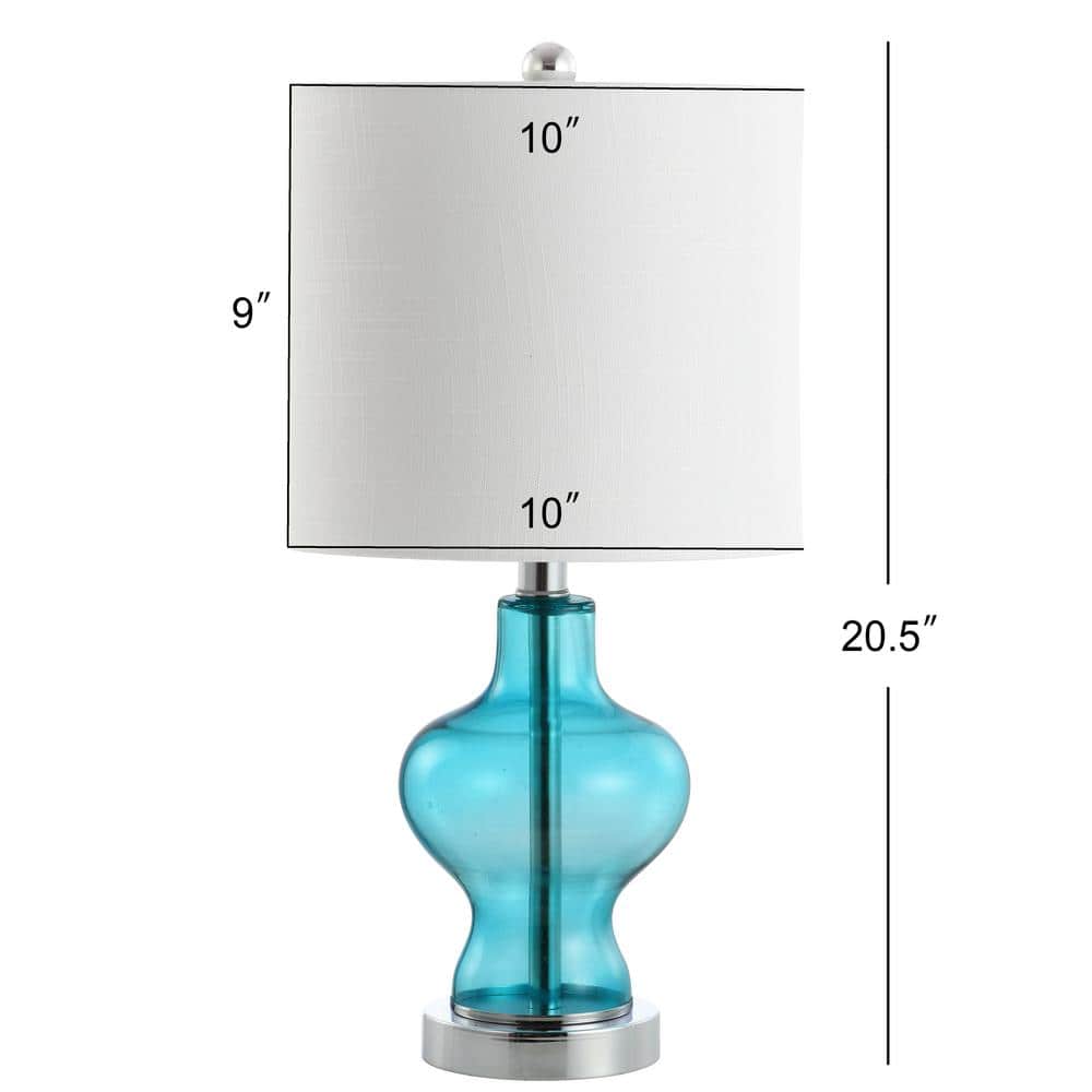 Aqua Glass and Metal LED Table Lamp with White Drum Shade