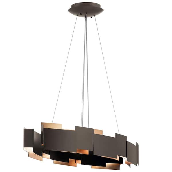 KICHLER Moderne 16.25 in. Integrated LED Olde Bronze Contemporary Shaded Oval Chandelier for Dining Room