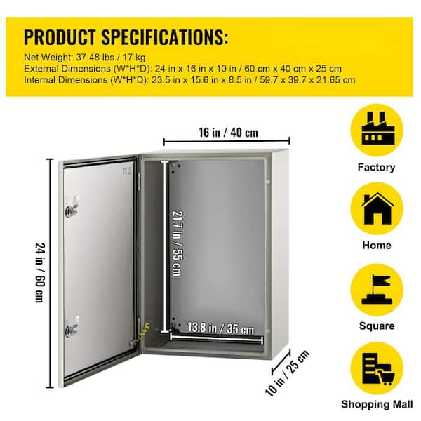 Eve AB Box VEVOR Electrical Enclosure 24 in. x 16 in. x 10in. NEMA 4X