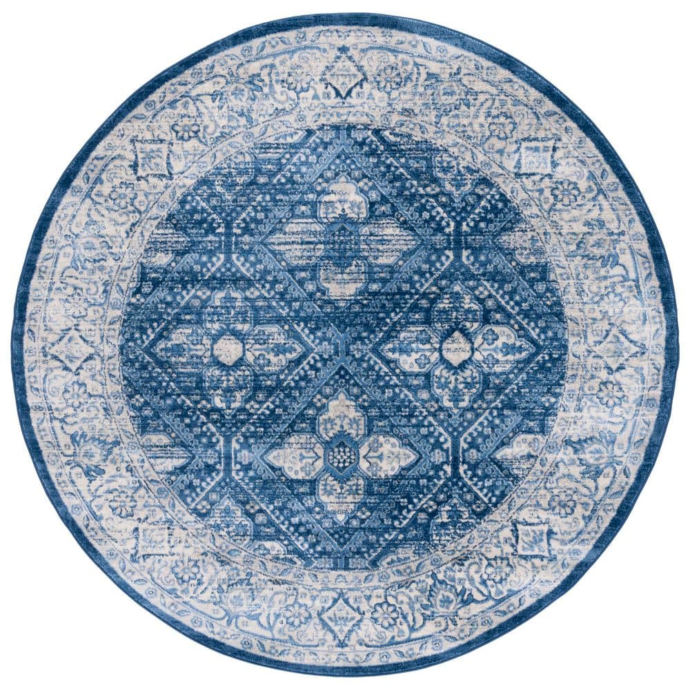 Brentwood 7 ft. x 7 ft. Ivory/Navy Distressed Ornate Border Round Area Rug price history on PriceWatchPro