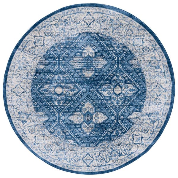SAFAVIEH Brentwood 7 ft. x 7 ft. Ivory/Navy Distressed Ornate Border ...