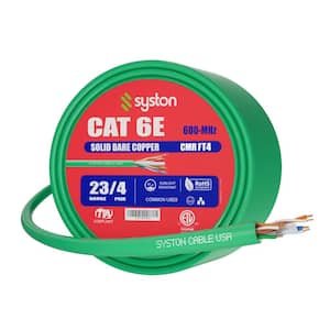 100 ft. Green CMR Cat 6e 600 MHz 23 AWG Solid Bare Copper Ethernet Network Cable-Bulk No Ends Heat Resistant