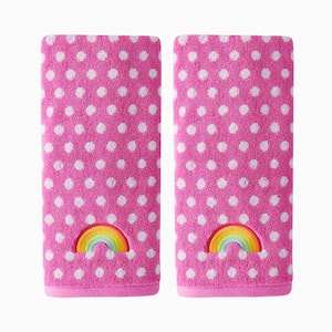 Pink 100% Cotton Rainbow Cloud Hand Towel (2-Pack)