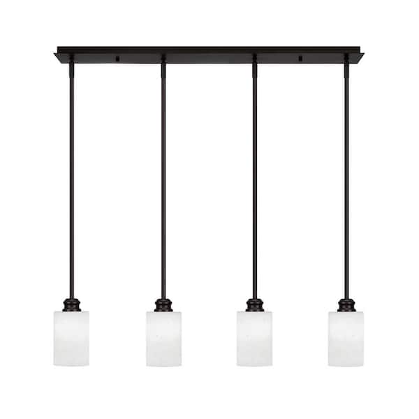 Unbranded Albany 60-Watt 4-Light Espresso Linear Pendant Light with White Muslin Glass Shades and No Bulbs Included