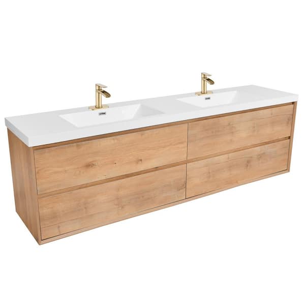 Aeroline 84 in. W x 19.29 in. D x 25.59 in. H Double Sink Float Wood Bath Vanity with White Resin Integral Top Assembled