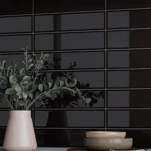 Facet Rectangle 3 in. x 12 in. Glazed Black Gloss Ceramic Subway Wall Tile (5.28 sq. ft./Case)