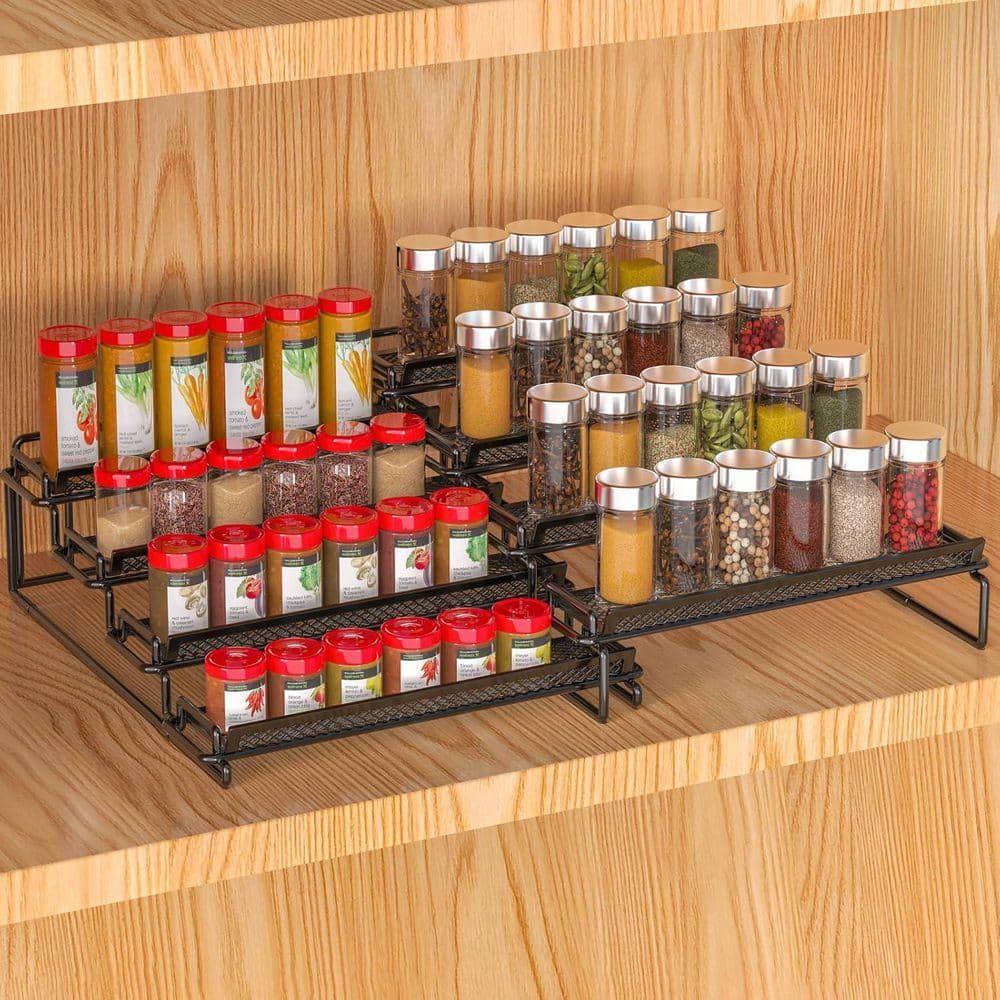Lynzavix 4 Tier Black Expandable Cabinet Countertop Adjustable Shelf ...