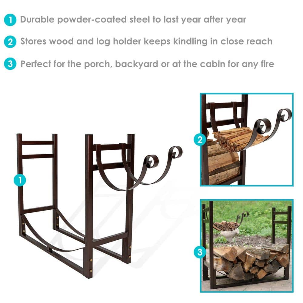 Bronze Steel Indoor/Outdoor Firewood Log Rack with Kindling Holder