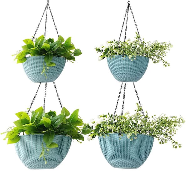 8/10 in. Blue Plastic Hanging Baske Flower Pot Perfect for Home (4-Pack)