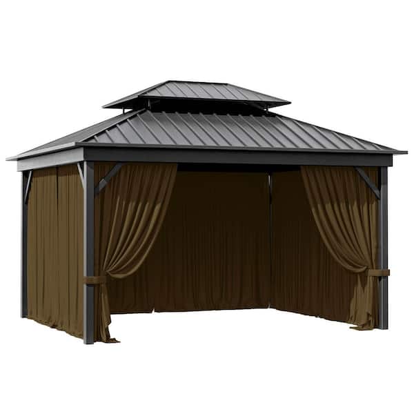 10 ft. x 12 ft. Universal Outdoor Privacy Curtains, Gazebo Curtains with Zipper Chocolate (4-Side Curtain Only)