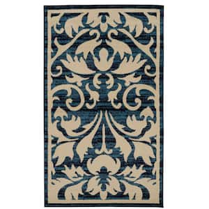Kobe Damask Blue and Bone 6 ft. 5 in. x 9 ft. 3 in. Area rug