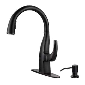 Single Handle Pull Down Sprayer Kitchen Faucet with Soap Dispenser in Oil Rubbed Bronze