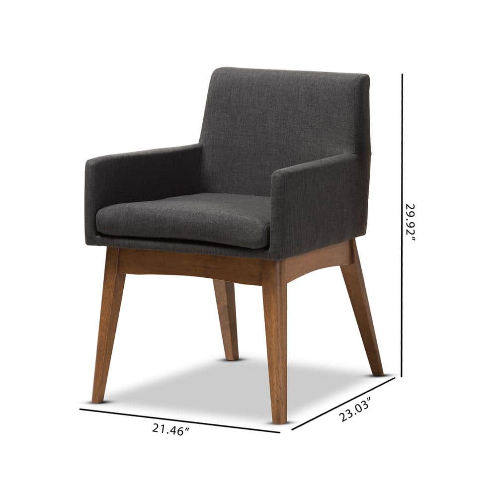 Highland Dark Grey Leather & Walnut Wood Upholstered Armchair