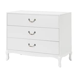Ionian 3-Drawer 36 in. Wx18 in. Dx29 in. H White Accent Chest with Retro Cabriole Legs and Drop Handles