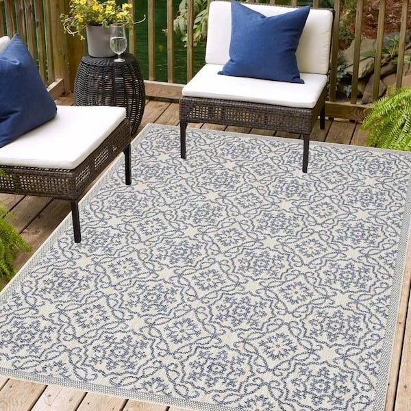 Eliza Blue 4 ft. x 6 ft. Indoor/Outdoor Area Rug