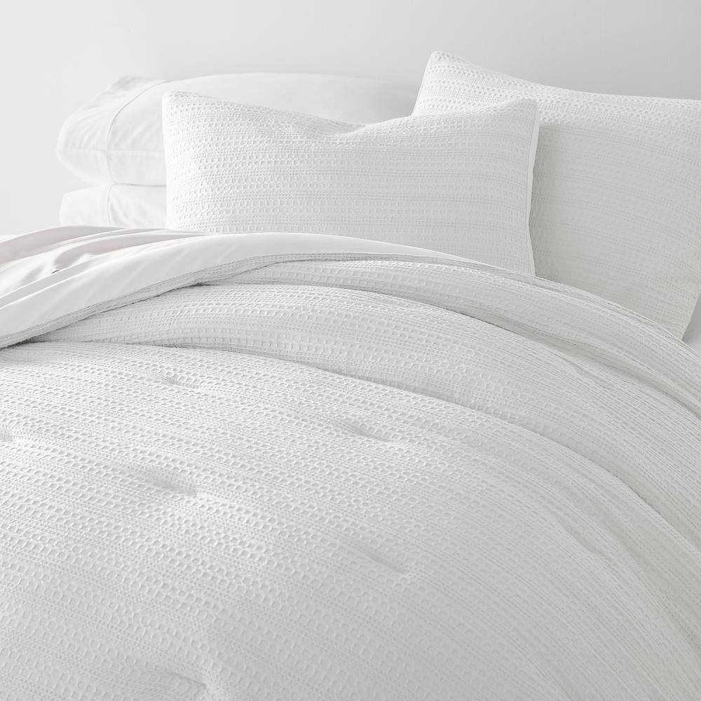 Twin White Organic Down Alternative Waffle Weave Comforter Set