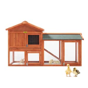 2-Tier Wooden Rabbit Hutch Outdoor Bunny Cage with Run Waterproof Roof