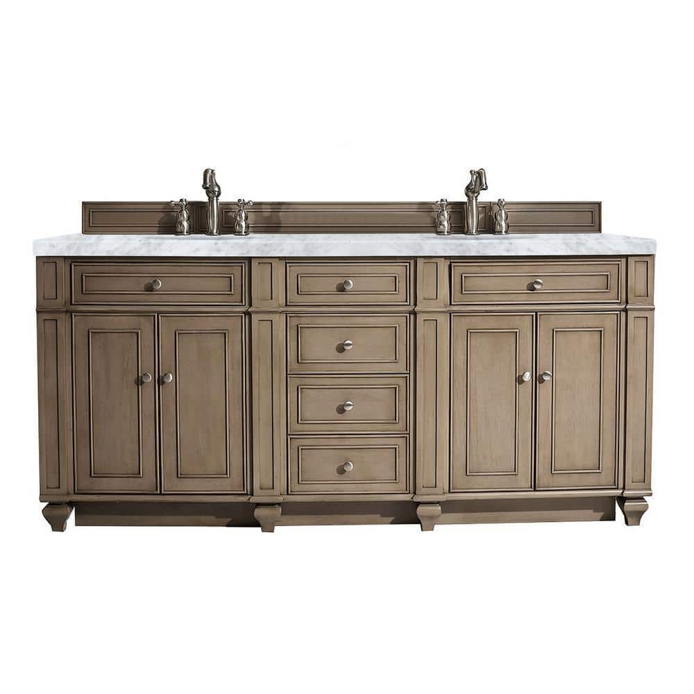 Bristol 72 in. W x 23.5 in.D x 34 in. H Double Bath Vanity in Whitewashed Walnut with Marble Top in Carrara White -  James Martin Vanities, 157-V72-WW-3CAR