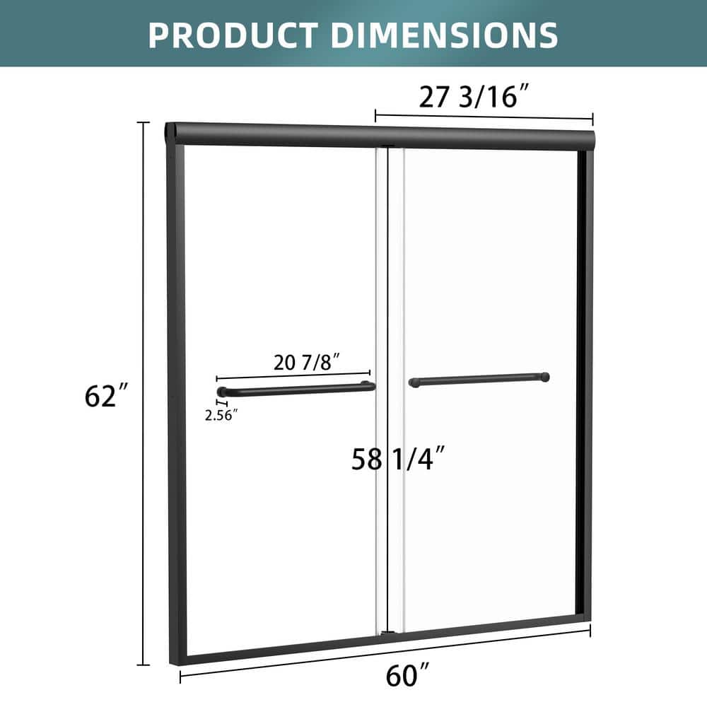 Black Aluminum and Tempered Glass Double Sliding Tub Door
