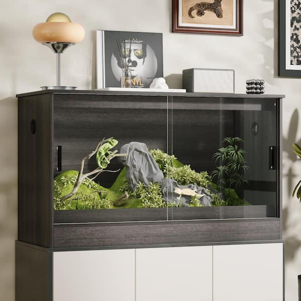 FUFU&GAGA Gray Wooden Hamster Cage Small Animal Habitats/House for Gerbil Dwarf Hamster Guinea Pig Chinchilla with Air Vents
