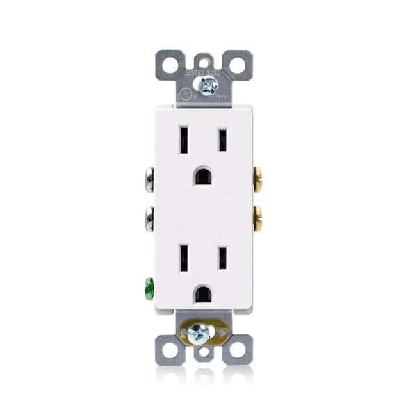 Decorator White 15 amp Non-Tamper Resistant Self-Grounding Residential Grade Outlet with 2 Pole 3 Wire
