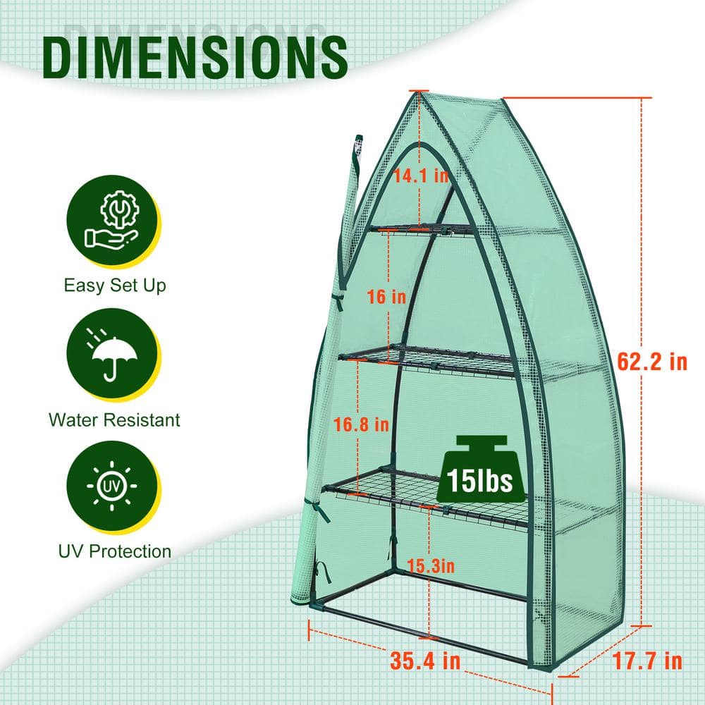 4-Tier Green Portable Mini Greenhouse with Shelves
