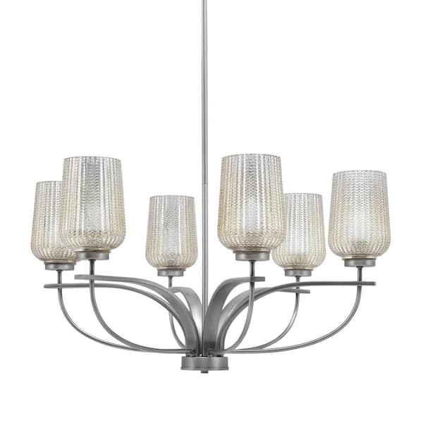 Unbranded Olympia 6 Light, Uplight, Chandelier, Graphite Finish, 5 in. Silver Textured Glass