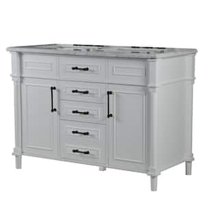 48 in. W x 22 in. D x 36 in. H Single Bathroom Vanity Side Cabinet in White with White Marble Top and Black Hardware