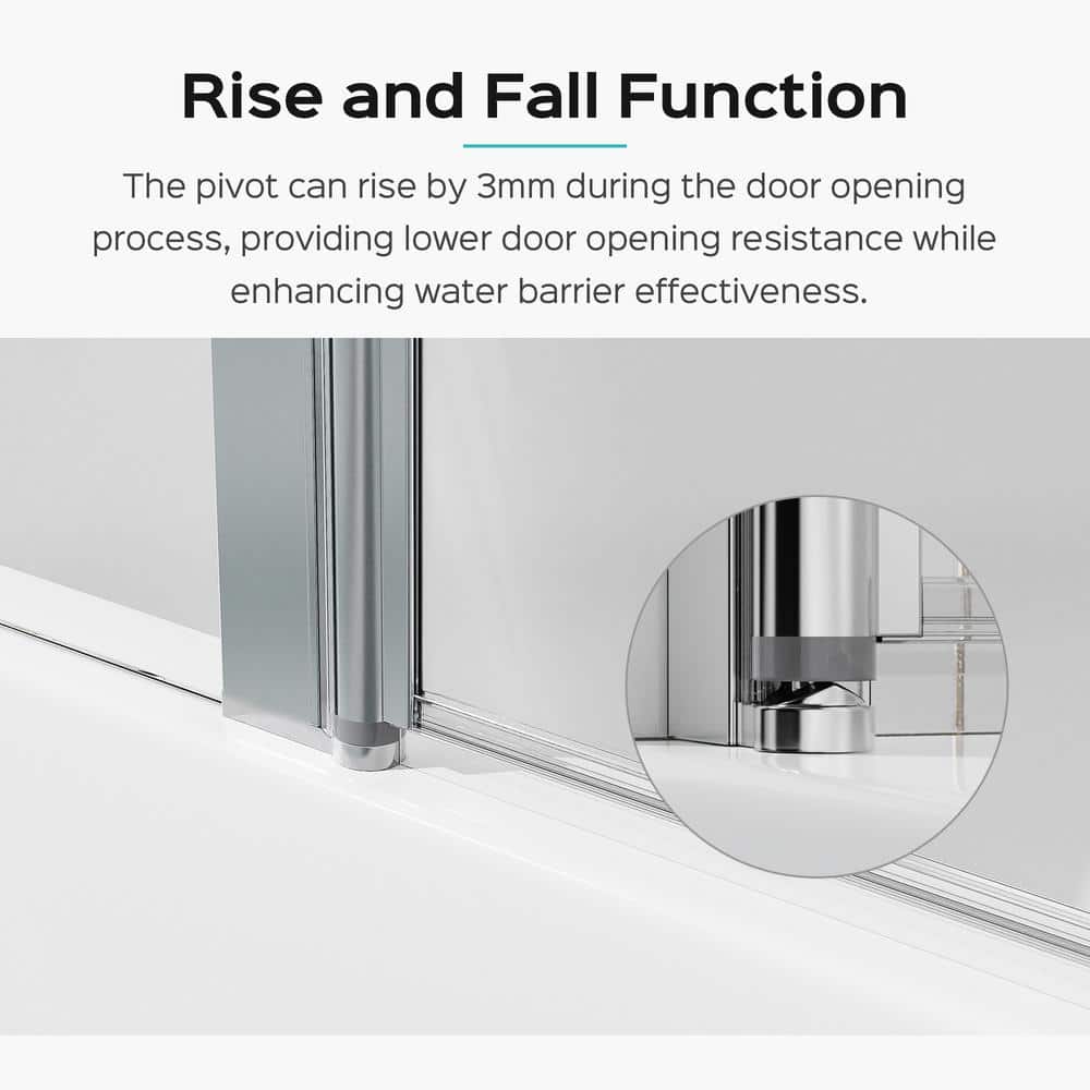 43 in. Chrome Frameless Pivot Tub Door with Clear Glass