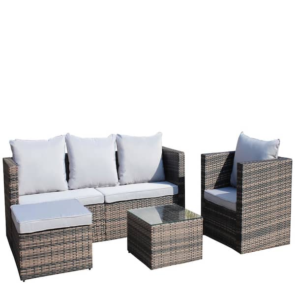 Unbranded 4-Piece Outdoor Metal Garden Patio Conversation Furniture Set with Gray Cushion, Sofa Set