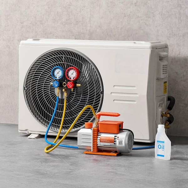 AC Vacuum Pump and Gauge Set, 4.5 CFM 1/3 HP Single Stage HVAC Pump with Manifold Gauge Kit for R134a R22 R410a R1234YF