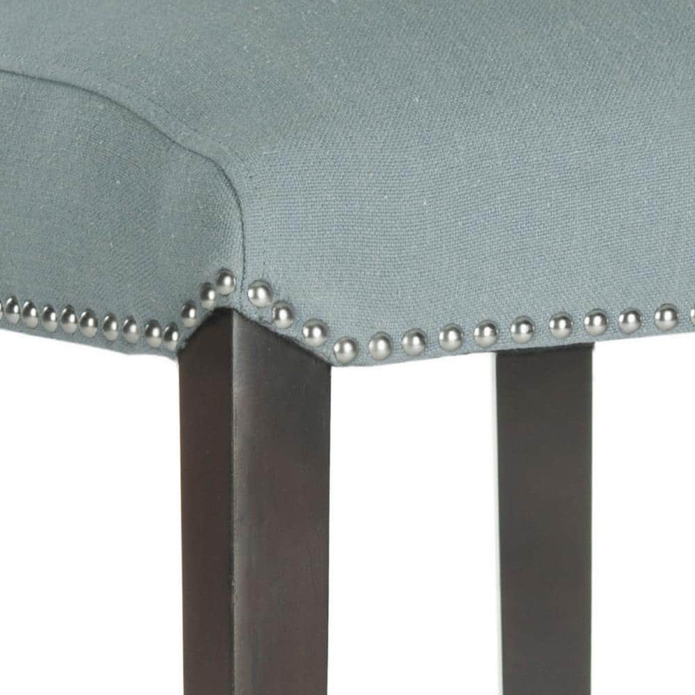 Transitional Sky Blue Leather & Wood Bar Stool with Metal Accents