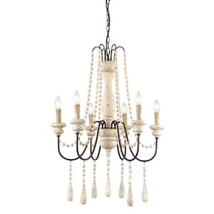 6-Light White No Decorative Accents Shaded Circle Chandelier for Dining Room;Foyer with No Bulbs Included