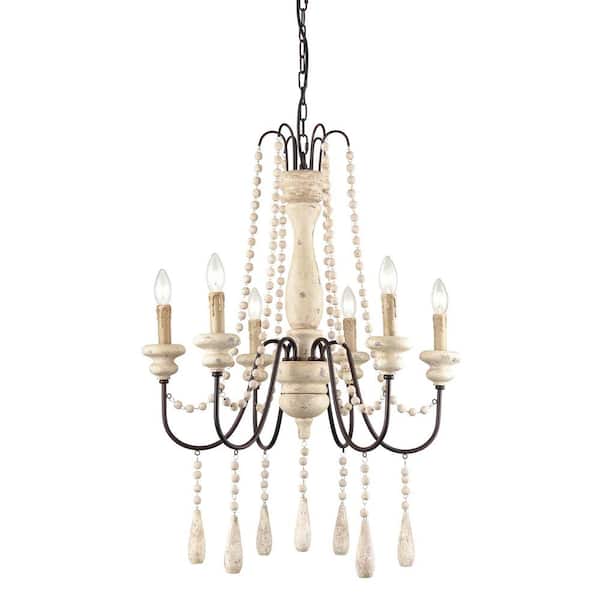 CLAXY 6-Light White No Decorative Accents Shaded Circle Chandelier for Dining Room;Foyer with No Bulbs Included