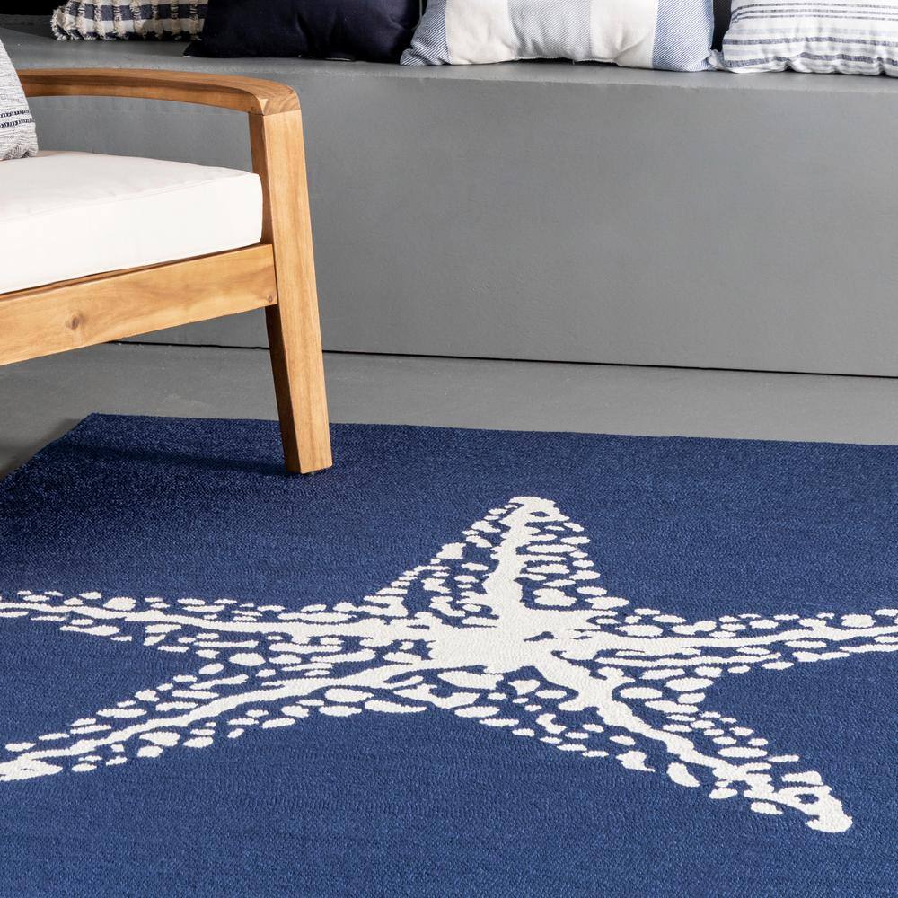 Navy Synthetic Starfish Indoor/Outdoor Runner Rug 2' x 6'