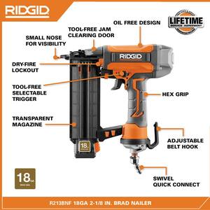 Pneumatic 18-Gauge 2-1/8 in. Brad Nailer with CLEAN DRIVE Technology, Tool Bag, and Sample Nails
