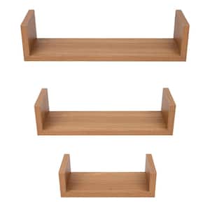 16.73 in. x 4.53 in. x 4.02 in. Brown 3-Pack of U Floating Wall Shelves with Invisible Brackets