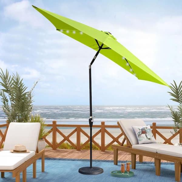 Tunearary 10 ft. x 6.5 ft. Outdoor Green Cantilever Patio Umbrellas with Solar LED Lighted