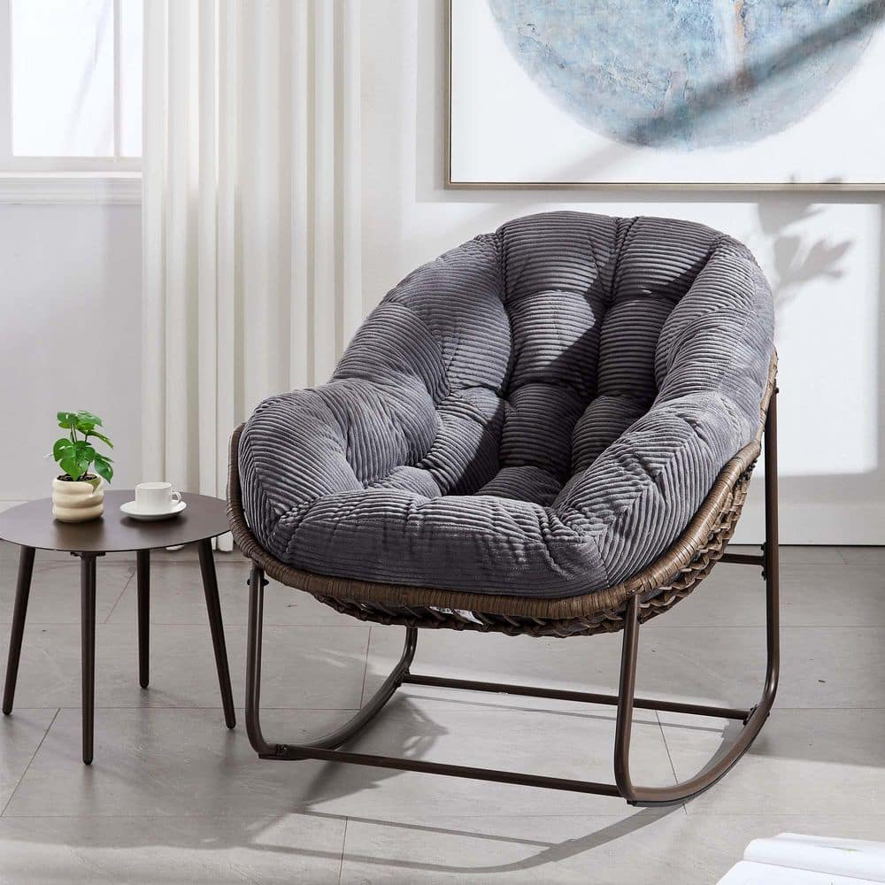 Hand-Woven Wicker Outdoor Rocking Chair with Padded Cushion in Light Gray price history on PriceWatchPro